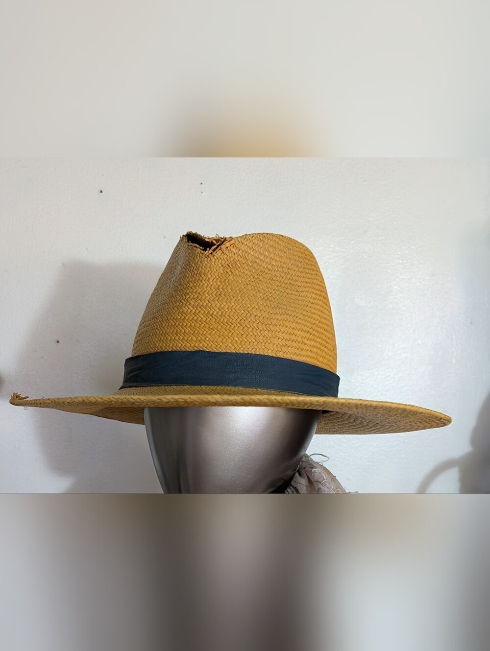 Janessa Leone ‘Panton’ Tan Straw Hat with Lamb Leather Band DAMAGE/READ